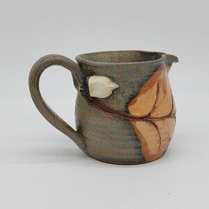 Studio Art Pottery Stoneware Creamer Speckled Acorn Leaf 3.75" Tall 1970s VTG